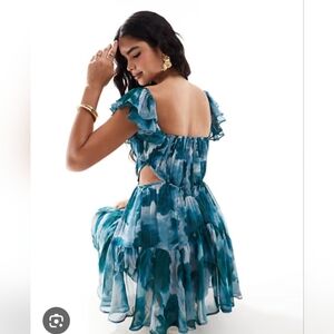 NWOT ASOS blue Flutter Sleeve Corset Mini Dress